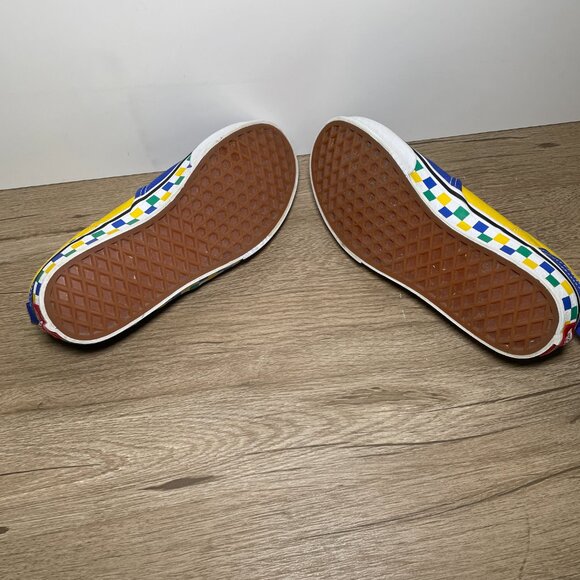 Kids 4.5Y Blue, Yellow & Green Checkered Slip On Vans - Picture 8 of 8